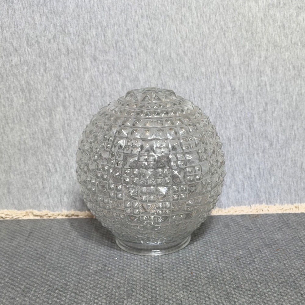 Vintage Clear Glass Globe Lamp Shade Hobnail Waffle Pattern 6 Inch 3.25 Fitter